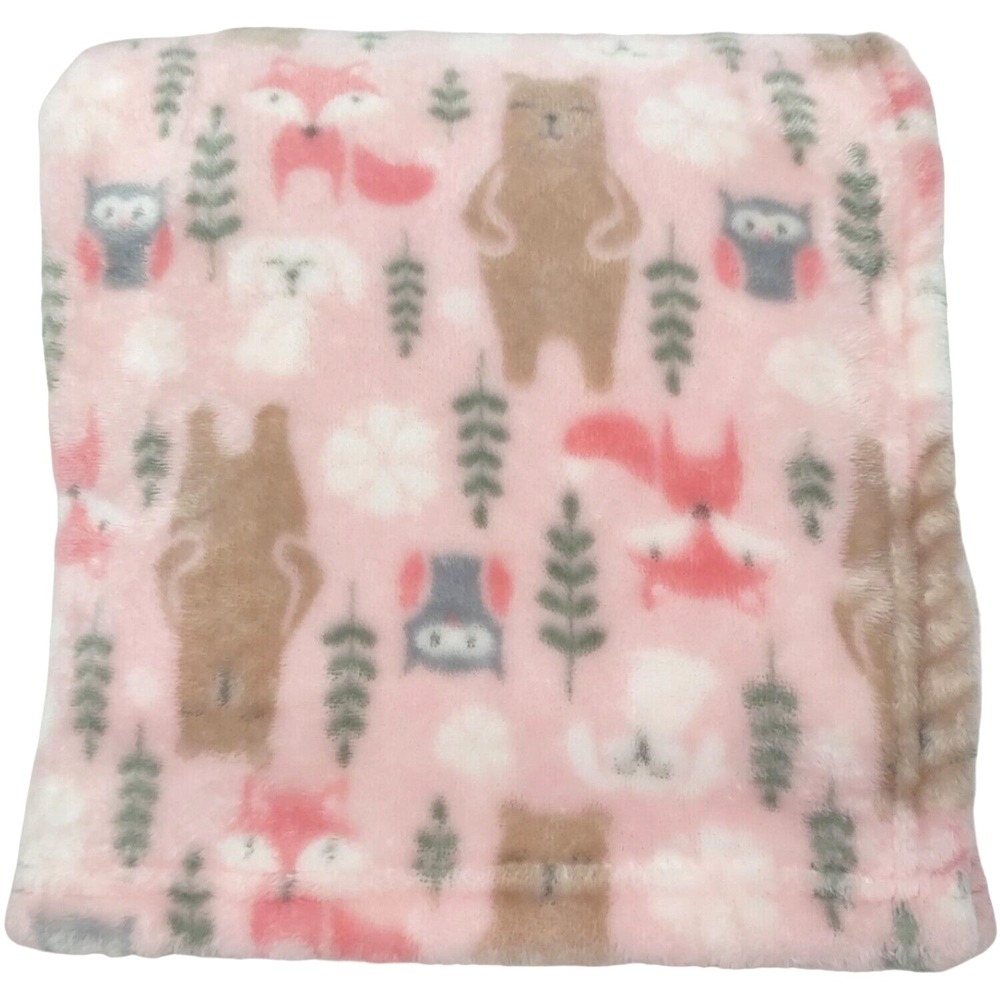 Pink Forest Animals Fleece Baby Girl Blanket 30" RN: 150856 Soft Bear Owl Trees